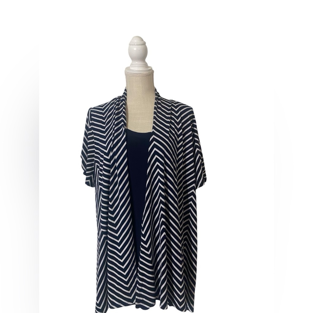 727 Trend Navy and White Stripe Blouse with attached undershirt